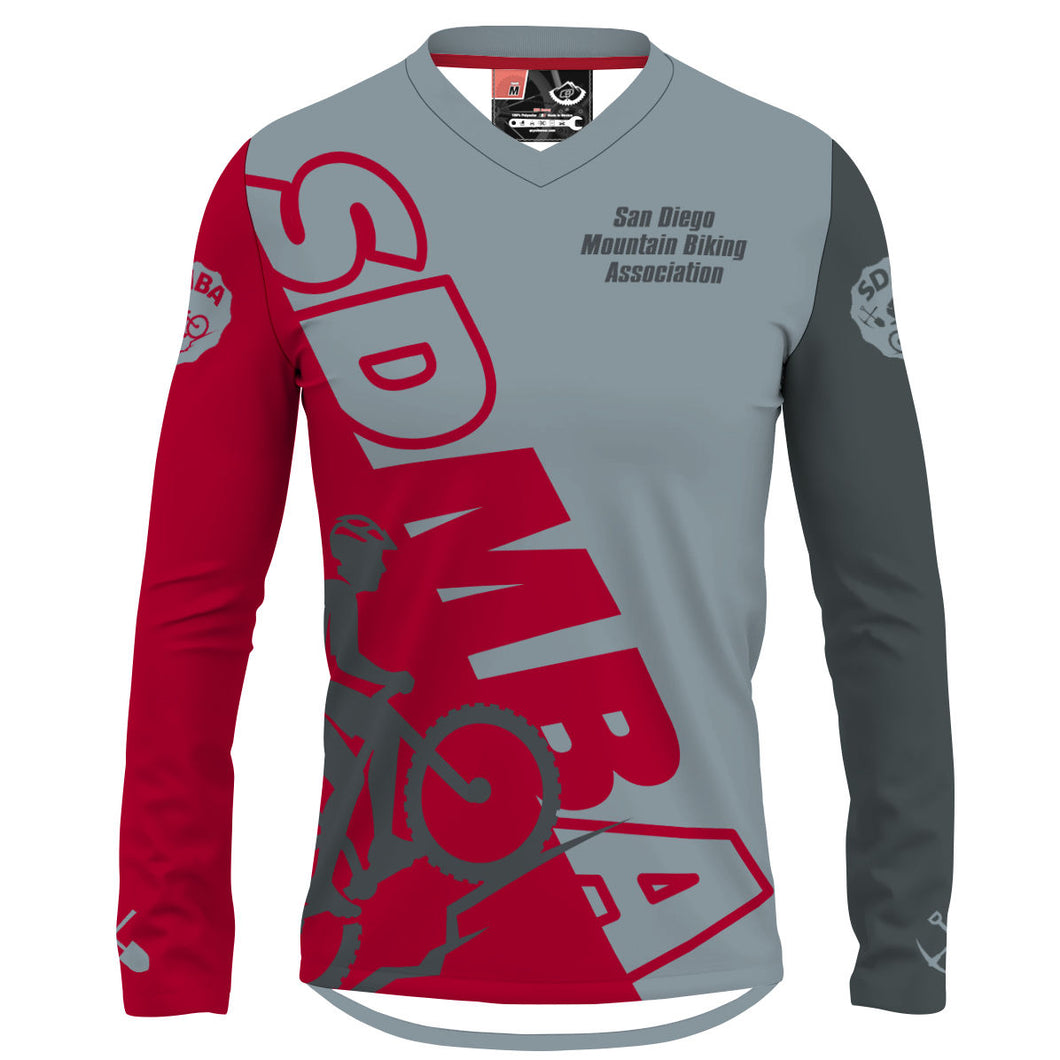 SDMBA Red/Gray VIP MEMBER - Men MTB V-Neck Long Sleeve Jersey