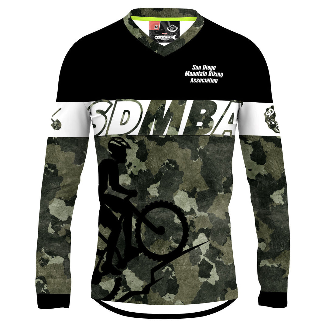 SDMBA Green Camo - Men MTB V-Neck Long Sleeve Jersey